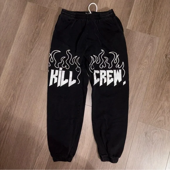 📌SOLD📌 Kill Crew | Black & White Heavyweight Lux Flame Sweatpants - Picture 2 of 9